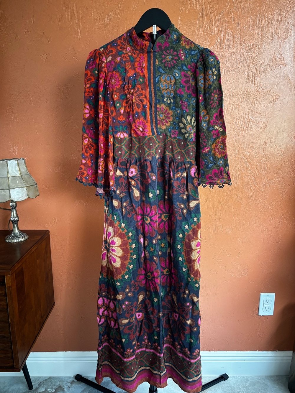 Farm Rio For Anthropologie Mock Neck Floral Maxi Dress Size Xs